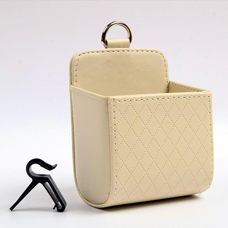Car Phone Holder Mount Air Vent Hanging Storage Box Car Mobile Phone Bag Pu Leather Glasses Organizer Bag Support In Home