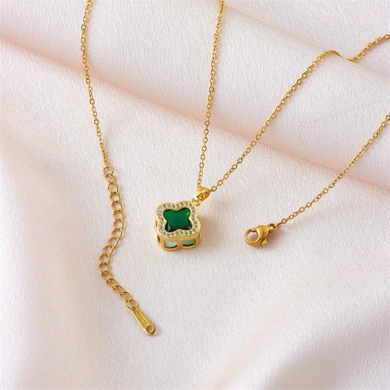 

Ожерелье из титановой стали с четырьмя листами клевера, корейская версия простого женского украшения Ins Tide Does Not Fade