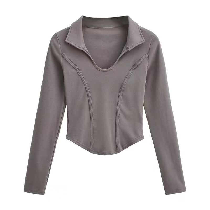 

Ретро футболка с длинным рукавом и U-образным вырезом, нестандартная посадка, серый уникальный женский топ большого размера 2XL коричневый