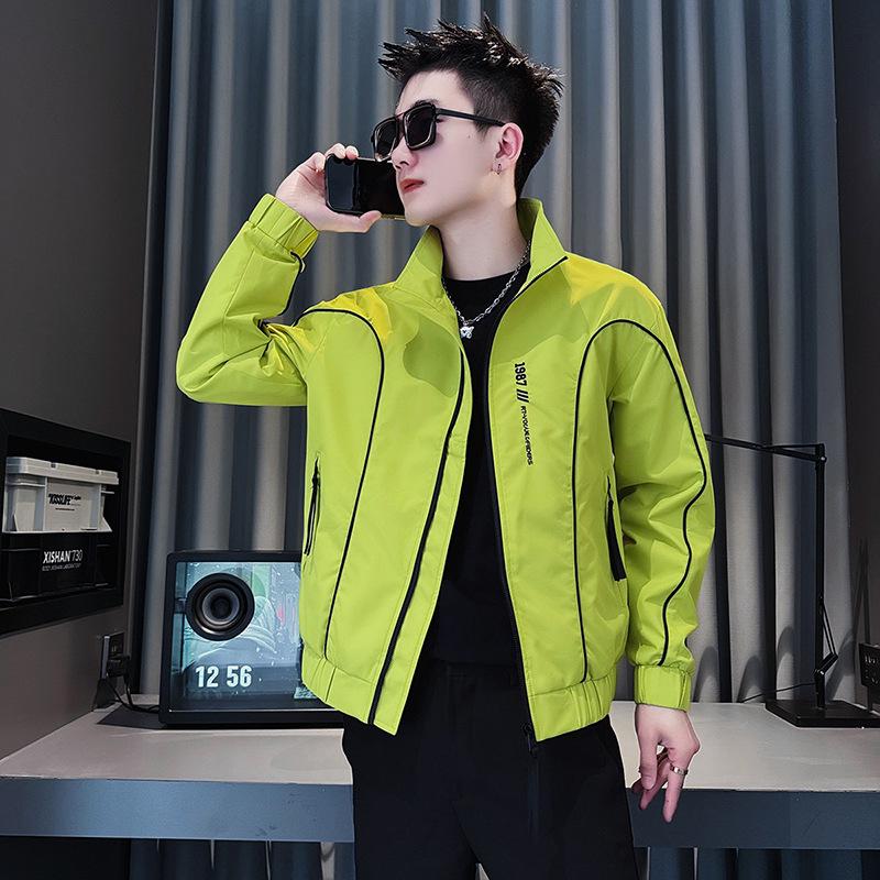 Men's Trendy Embroidered Stand Collar Jacket - Korean Style Casual Spring/Autumn Coat