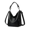 Large Capacity Women's Tote Bag, Bucket Bag, Crocodile-patterned, Single Shoulder Strap, Crossbody Style