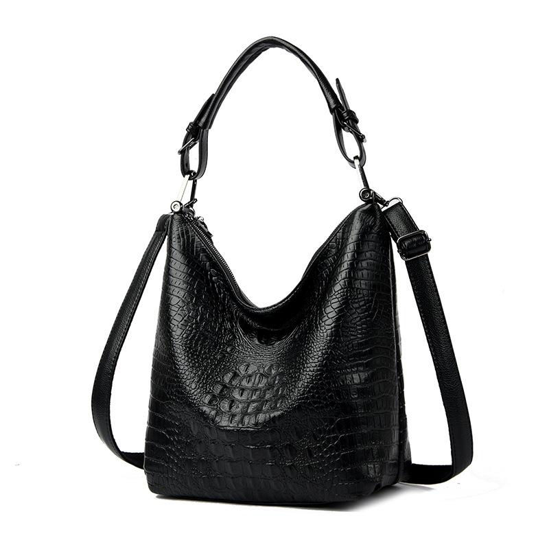 Large Capacity Women's Tote Bag, Bucket Bag, Crocodile-patterned, Single Shoulder Strap, Crossbody Style