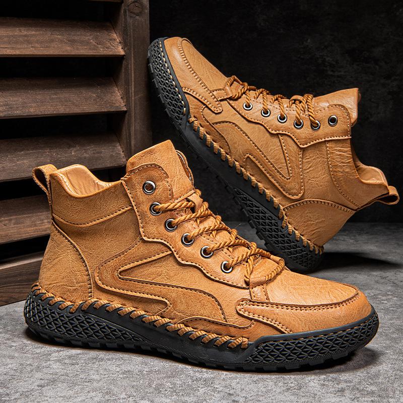British High-top Leather Shoes, Men's Shoes, Winter Fleece, Warm Cotton Shoes, Outdoor Sports, Business Casual, Soft Leather, Soft Soles, and Wide Fe
