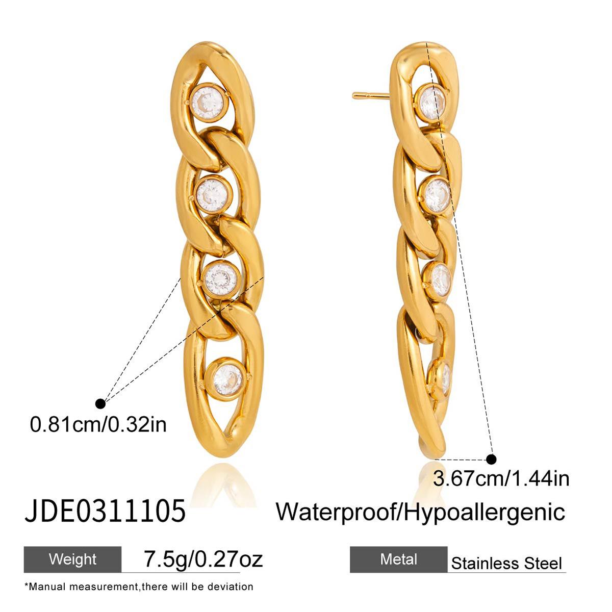 European and American stainless steel fringed zircon earrings light luxury stud earrings do not fade titanium steel