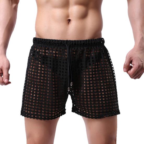 Men Boxers Solid Color Casual Drawstring Hollow Out Elastic Waist Men Briefs Sleeping