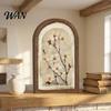 Rustic Lemon Flower Painting Vintage Framed Wall Art, Curved Wooden Floral Arched Wood Art French Country Style Paintings for Bedroom Kitchen