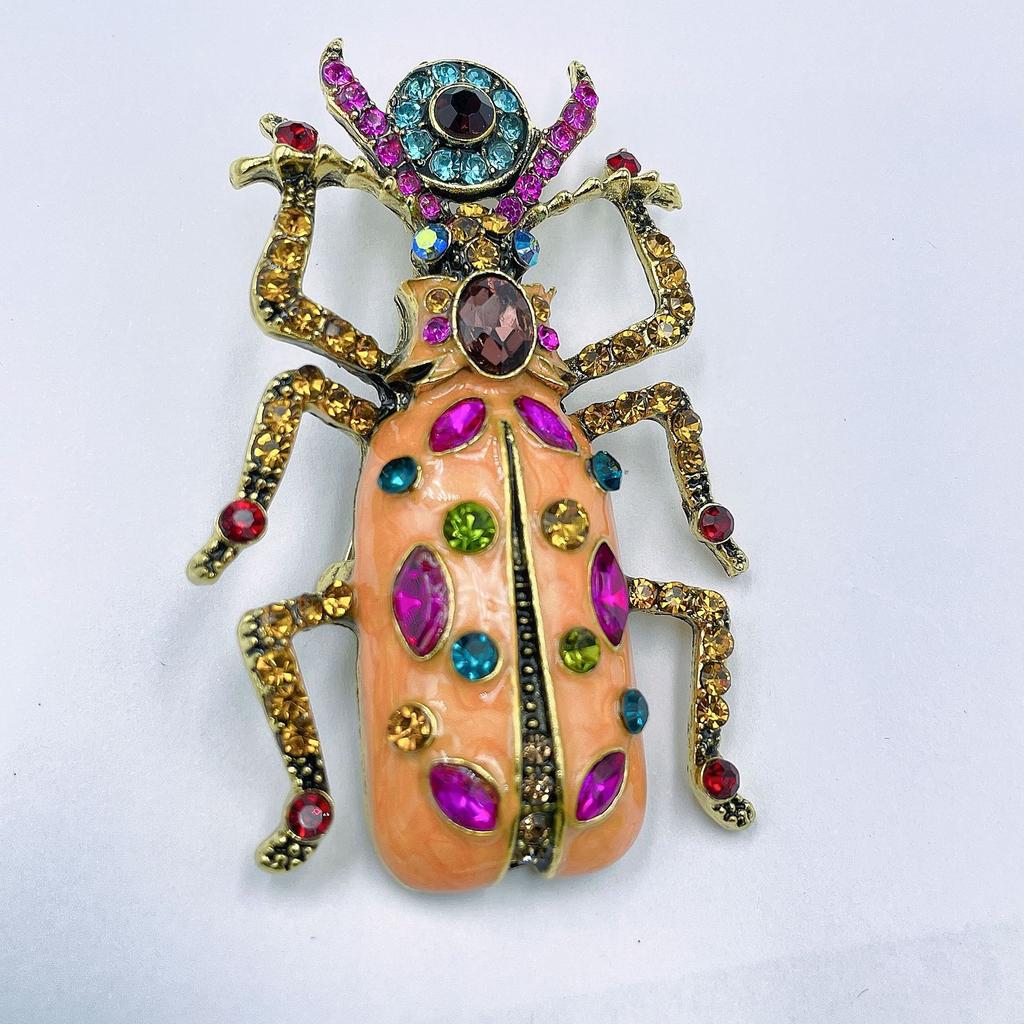 Large Beetle Brooches for Women Unisex Rhinestone Enamel Insect Pins Banquet Party Backpack Gifts Jewelry Accessories