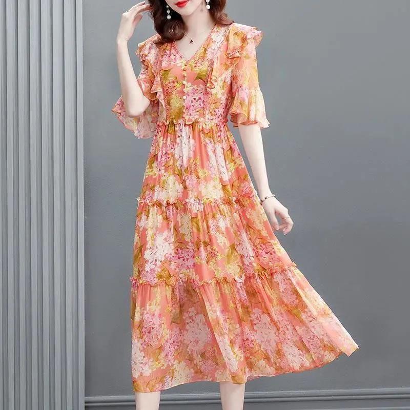 

Длинное платье женское летнее свободное тонкое с принтом повседневное отпускное пляжное XXXL