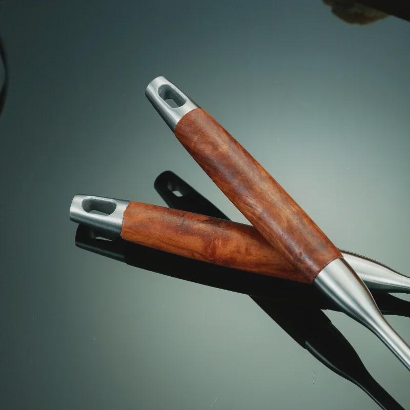 Mini Szpatułka Łyżka ze Stali Nierdzewnej z Rękojeścią z Drewna Różanego – Antypoślizgowe Przybory Kuchenne