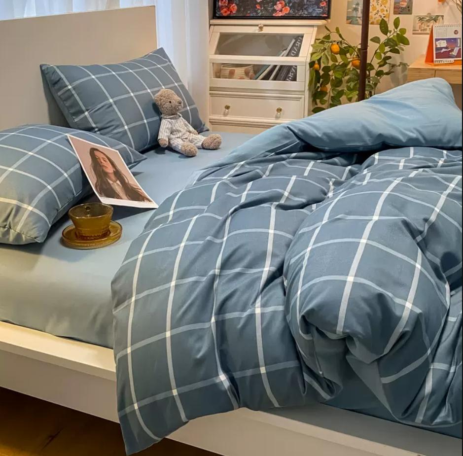 Duvet Cover and 2pc Pillowcases 100% Cotton Cartoon Plaid Printed Bed Linen Twin Full Queen King Size 24 Sizes Home Bedding Set