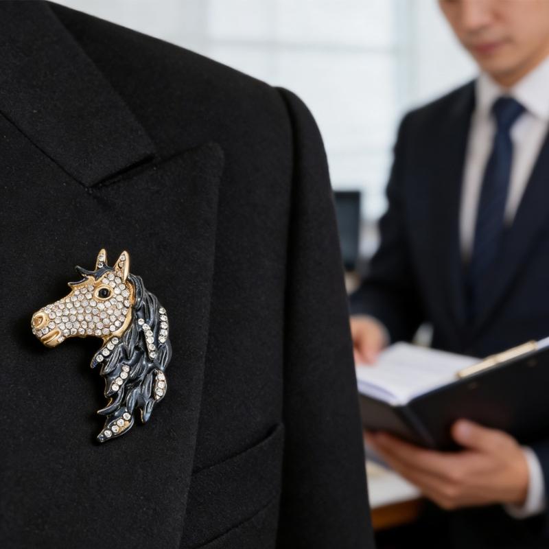 Horse Head Brooch with Sparkling Crystals Rhinestones Animal Shaped Lapel Pin Hat Bag Suit Dress Accessories
