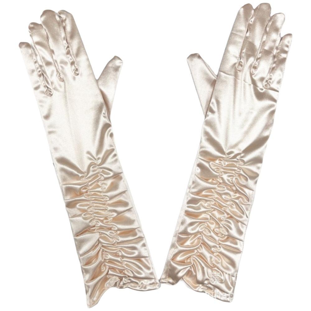 

Korean Style Women Wrinkle Gloves Satin Arm Warmer Fashion Bridal Gloves Party Accessories бежевый
