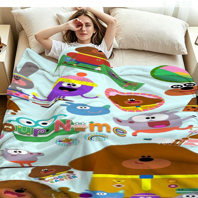 1PC Hey Duggee Custom Name Patterned Flannel Blanket Suitable For All Seasons for Home Decor Warmth and Comfort Gifts Holiday Present