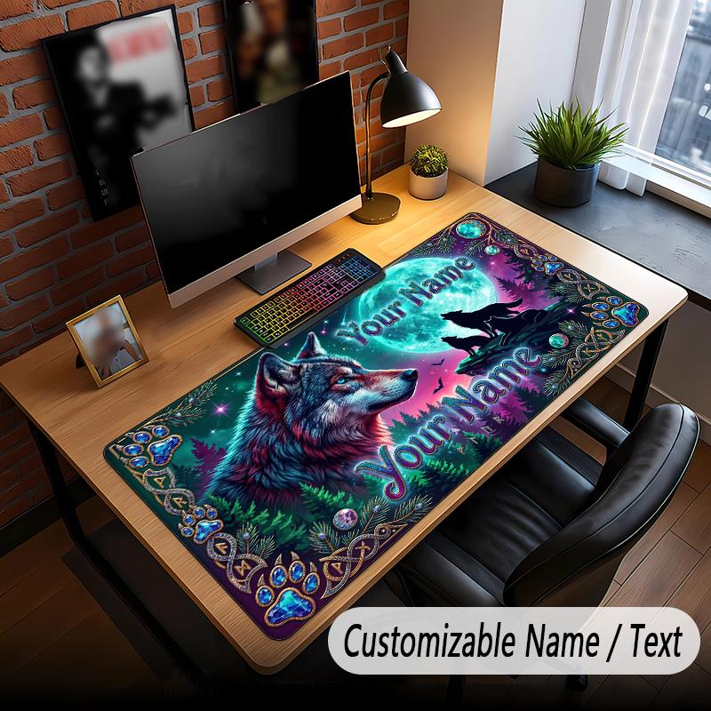 Wolf Theme Custom Mouse Pad Personalized With Name Text Customized Desk Mat For Office Home Decor