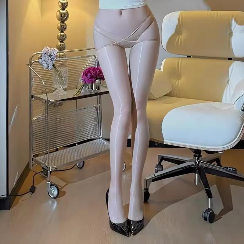 

Oil Shiny Transparent Medias Erotic Lingerie Women Open Crotch Thigh High Stockings Pole Dance Harajuku Black Sliky Sheer Tights One Size