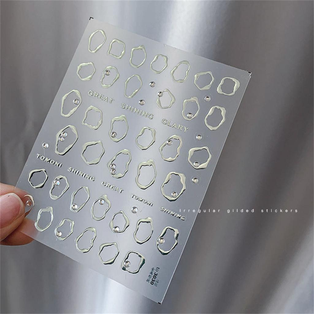1pcs 5D Rhinestones Gold Silver Irregular Pattern Nail Sticker Simple Design Adhesive Slider Nail Art Decoration Decals Supplies