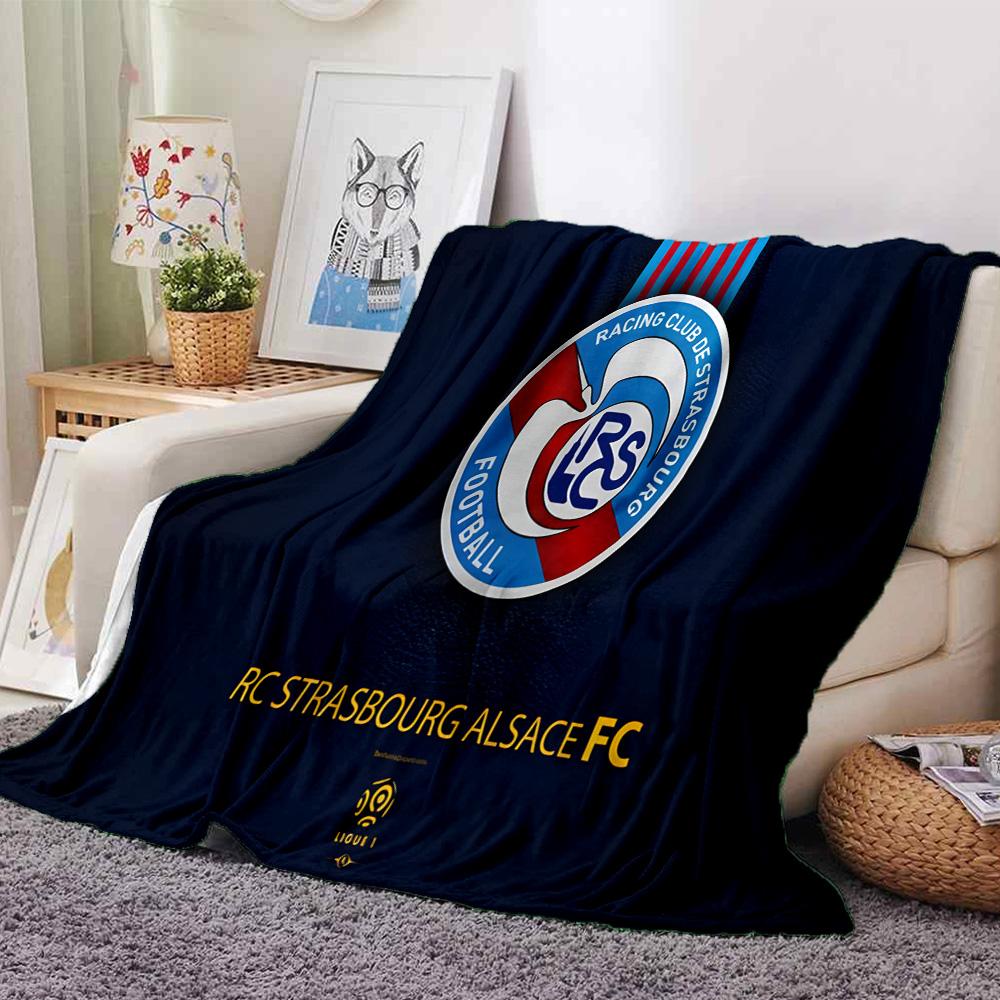 Racing Club Strasbourg Crest Flannel Blanket, Soft Polyester, Modern Design, All-Season for Camping, Travel, Gifts for Holidays or Birthdays