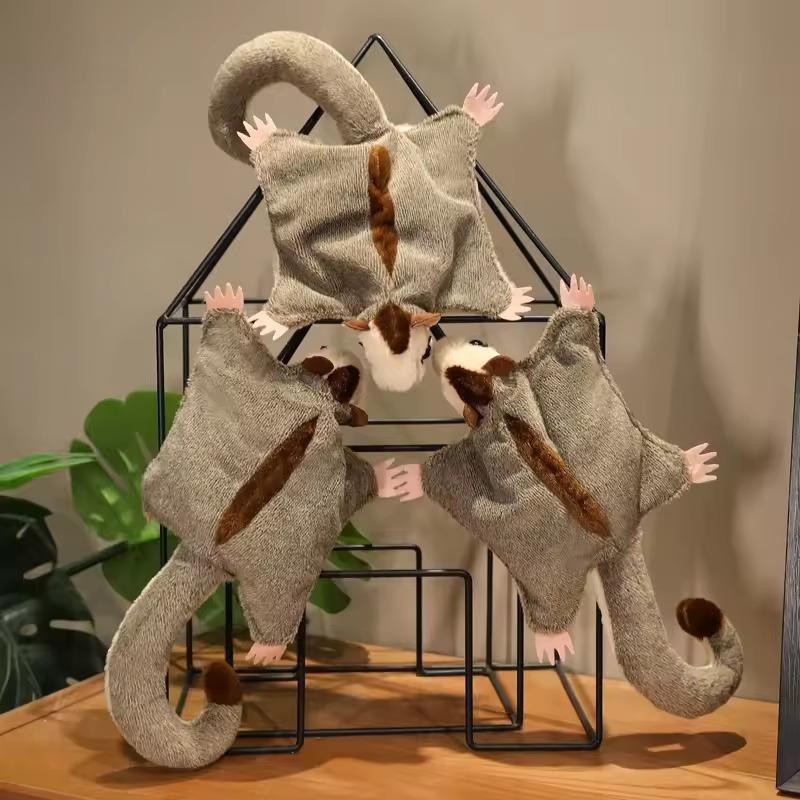 33Cm Simulation Sugar Glider Plush Toy Soft Flying Squirrel Stuffed Animals Doll Can Magnetically Home Halloween Decor Xmas Gift