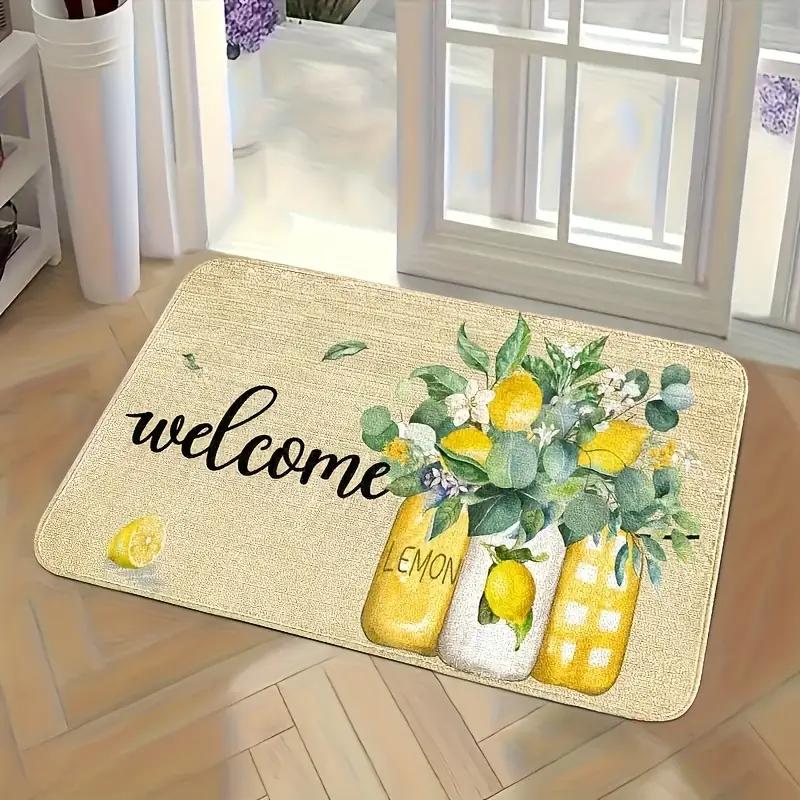 Fußmatte Zitrone und Floral mit Willkommen, Langlebige Innen- und Außenmatte für Eingang, Schlafzimmer, Waschküche Willkommen Matte