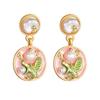 French Oil Painting Frame Natural Freshwater Pearl Earrings Monet Garden Oil Painting Wind Silver Needle Earrings Retro Court Stud Earrings