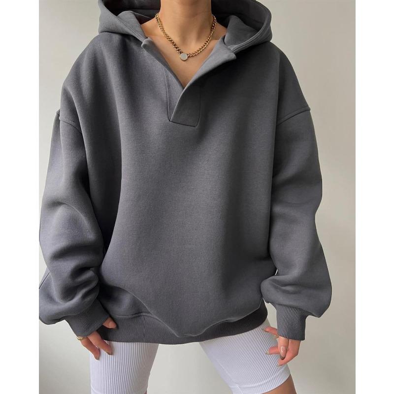 

Autumn Womens Casual Loose Fit Pullover Hoodie Comfortable Daily Top S темно серый