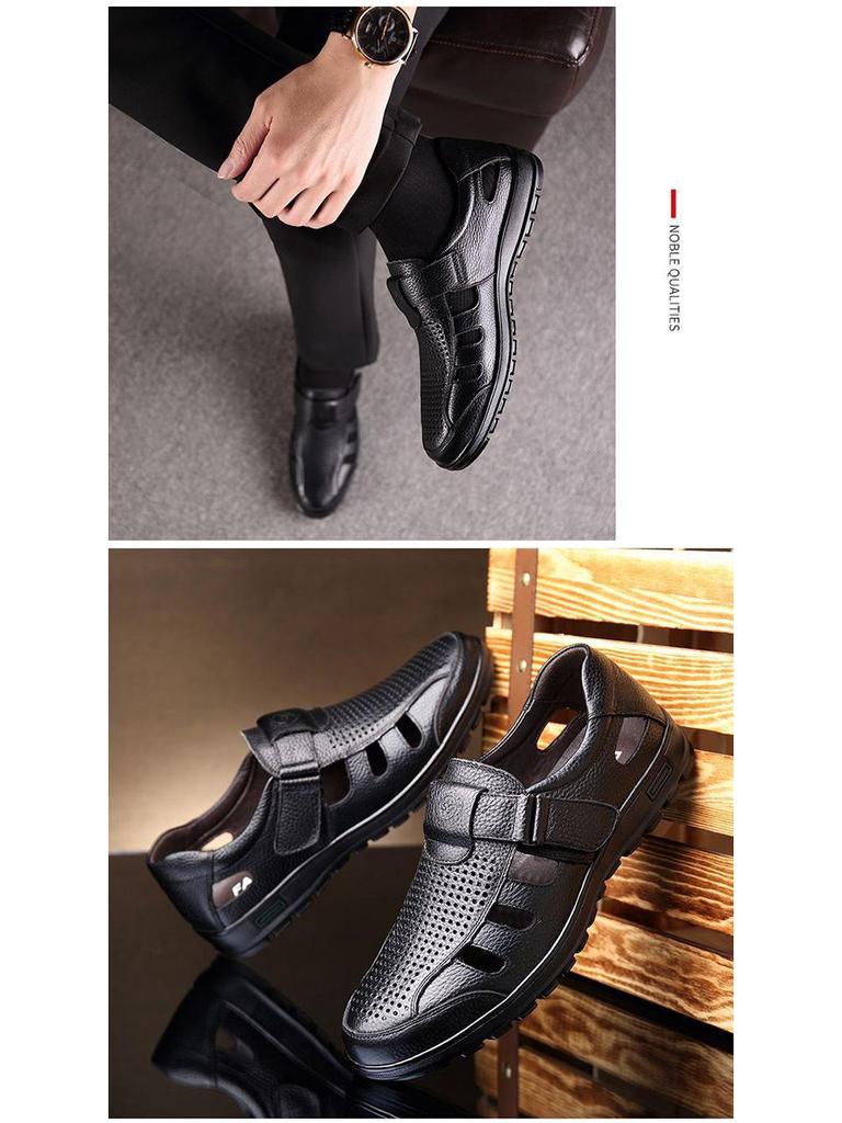 Sandalias de Conducción de Cuero de Suela Blanda para Hombre - Business Casual, Diseño Hueco para Mediana Edad y Ancianos