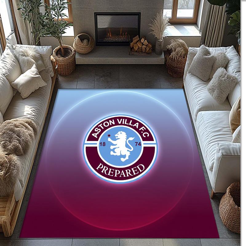 Aston Villa Voetbal Print Kristal Fluweel Tapijt, Comfortabel Waterabsorberend Antislip Binnen Vloerkleed