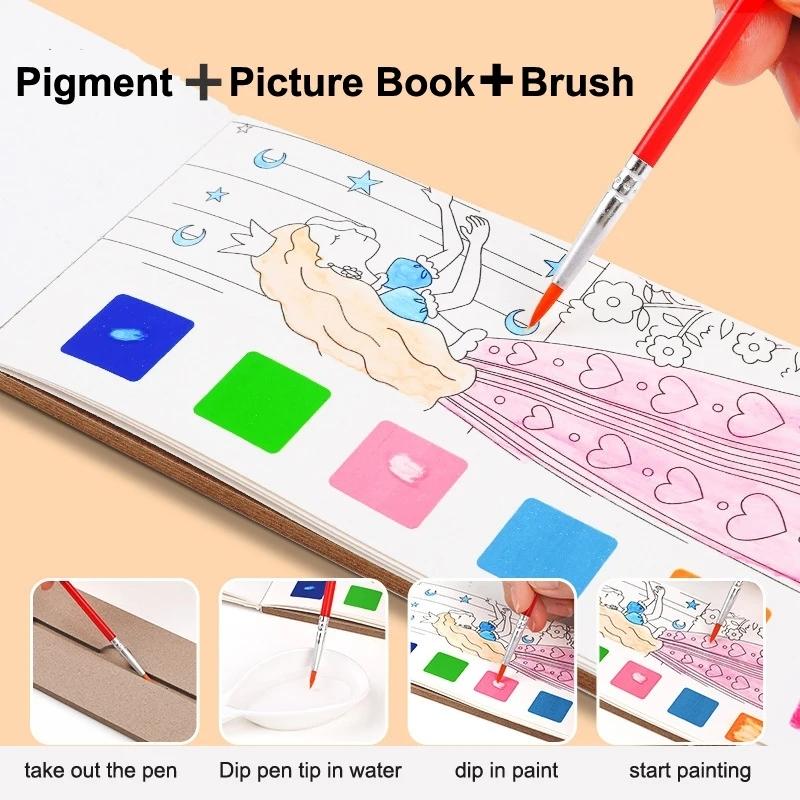 Portable Watercolor Painting Book 12 Sheets Coloring Book With Paint Brush Gouache Book Kids Graffiti Picture Drawing Toys