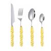 4Pcs Gold Dinnerware Set Stainless Steel Cutlery Knife Tea Fork Coffee Spoon Pearl Ceramic Handle Flatware Utensils for Kitchen