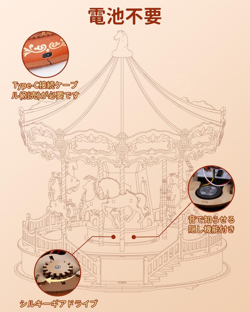 Rolife 3D Wooden with Light Effects and Interior Craft DIY Time Educational Perfect for Official Gift Puzzle, Carousel, Christmas, Music, Decoration,