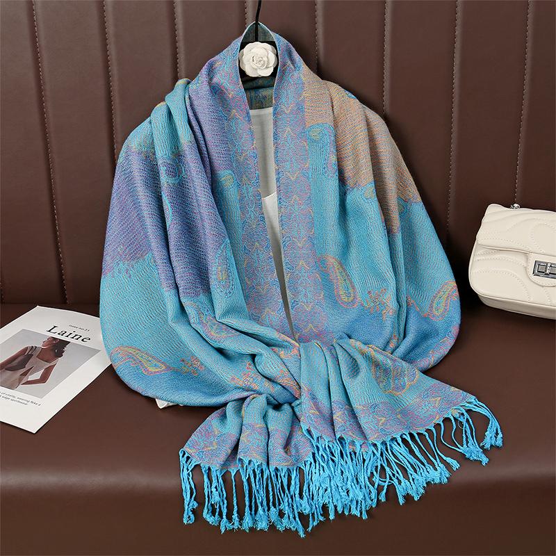 Paisley Pashmina Shawl Scarf Women Jacquard Cashew Printed Scarves Flowers Borders Female Tassel Blanket Wraps Ethnic Shawls
