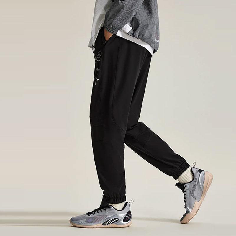 Li Ning Wade Series Solid Color Reflective Ice Feel Sun Protection Knitted Sports Pants Men Bottoms Black AKYU017-1