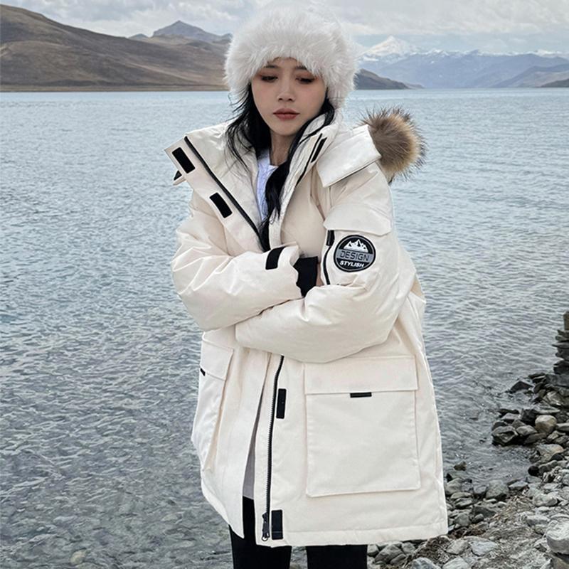 

Осенняя и зимняя рабочая одежда с меховым воротником, куртка Parker Down Cotton, куртка American Fashion Cotton, теплая куртка средней и длинной длины, повседневная верхняя одежда из хлопка L белый