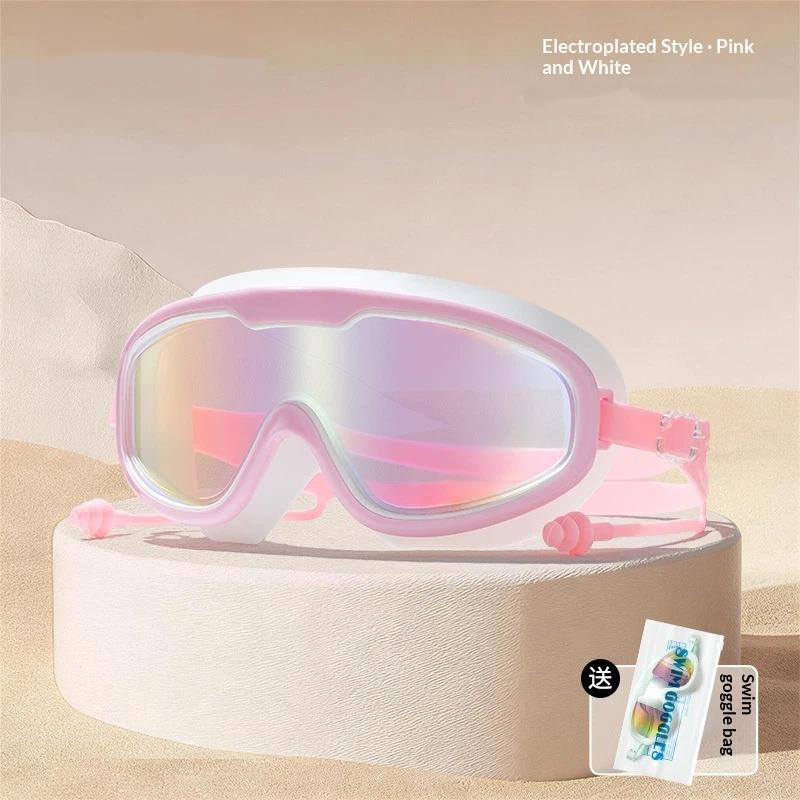 Large Frame Adult Swimming Goggles Anti Fog Uv Protection Waterproof Swim Glasses With Ear Plugs For Pool Beach
