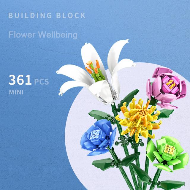 Flower Bouquet 3D Model Toy Mini Build Blocks for Girl Plant Potted Assemble Brick Decoration Holiday Girlfriend Gift
