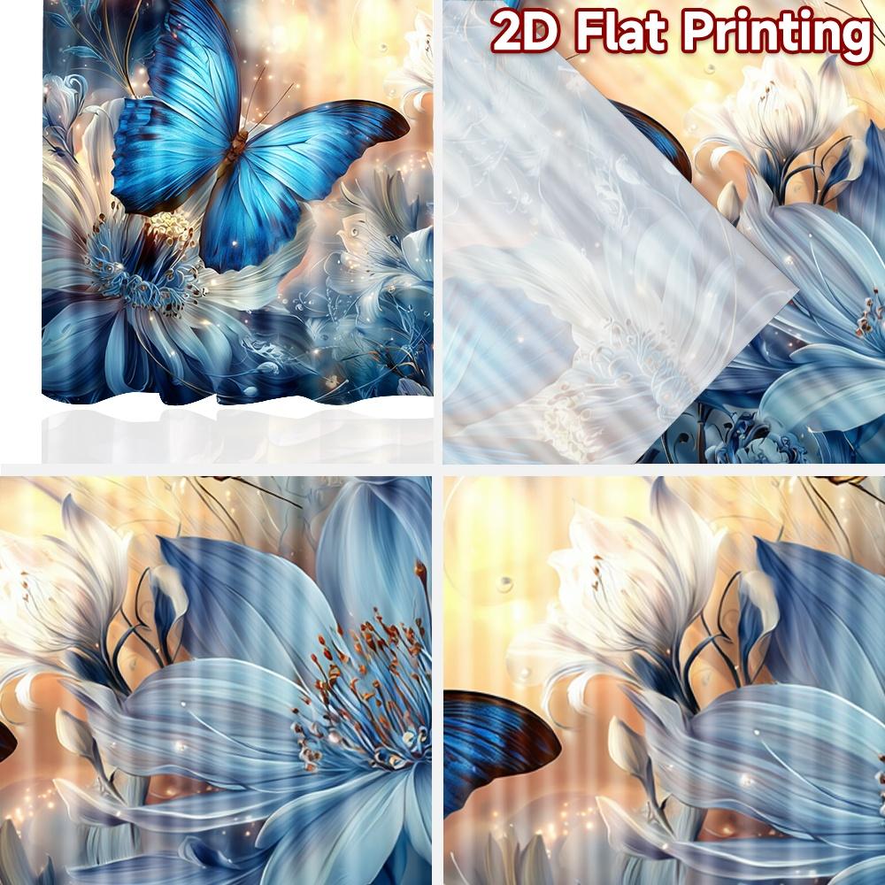 2D flat printing 2pcs Party Curtain Blue Butterfly Flower Fantasy Digital Printed Polyester Drapes Party Decorations for Bedroom