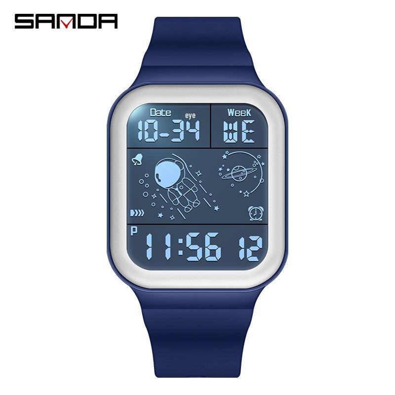 Sanda New Electronic Astronaut Watch – Square Strap, Detachable, Digital for Teens and Students