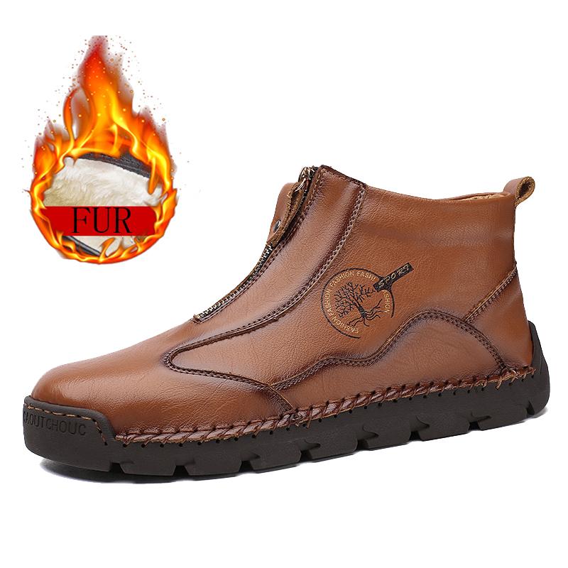 Fashion Spring Autumn Winter Handmade Leather Boots Comfort Fur Casual Shoes Ankle Boots for Man Autumn Boot Zipper Design Driving Shoes