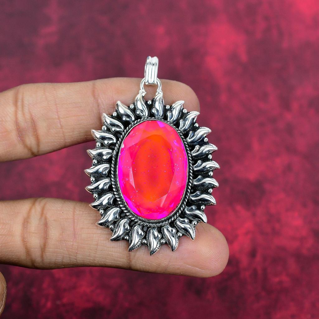 Różowy australijski opal 925 solidny srebrny wisiorek, ręcznie robiona biżuteria z kamieni szlachetnych, prezenty dla żony nowy wisiorek