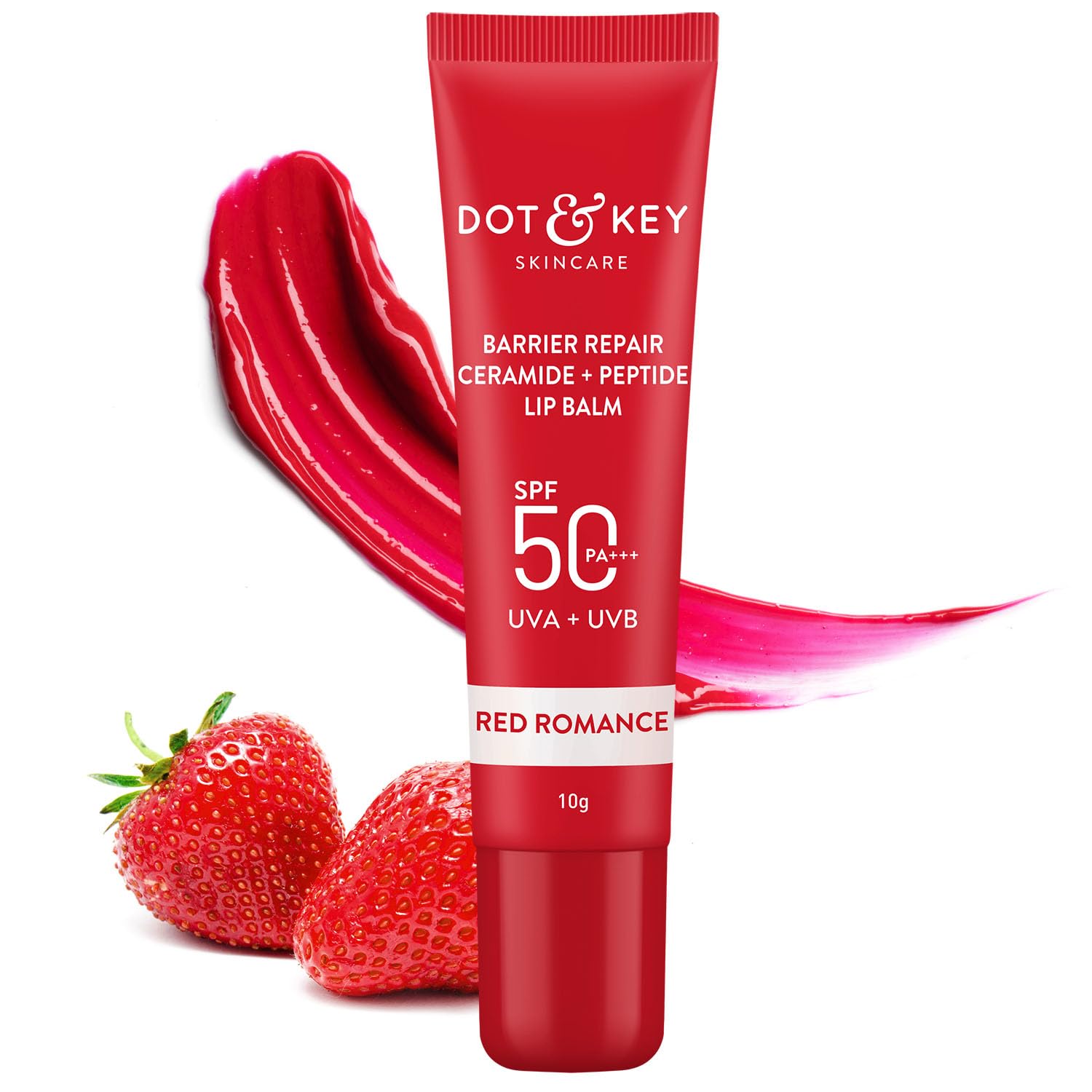 Dot & Key Ceramide Peptide Lip Balm SPF 50 PA+++ Red Romance 10gm Soft Tinted Moisturizer for Women