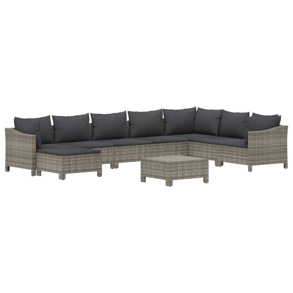 Vidaxl 9-Cz. Garden Lounge Set, Cushions, PE Rattan, Grey