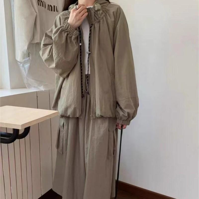 

Johnature Simple Drawstring Bud Stand-up Collar Cargo Coats Women Loose Casual Women Jackets M чёрный