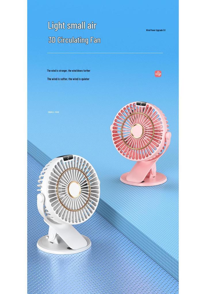 USB Rechargeable Clip-On Fan with Speed Display - 360° Rotating Portable Mini Desk Fan