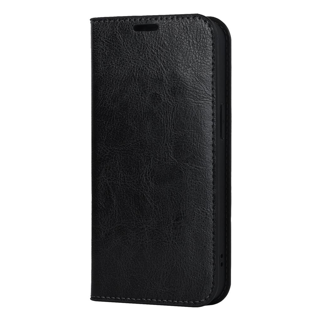 For iPhone 15 Plus Crazy Horse Texture Flip Stand Wallet Cover Genuine Cow Leather Phone Case