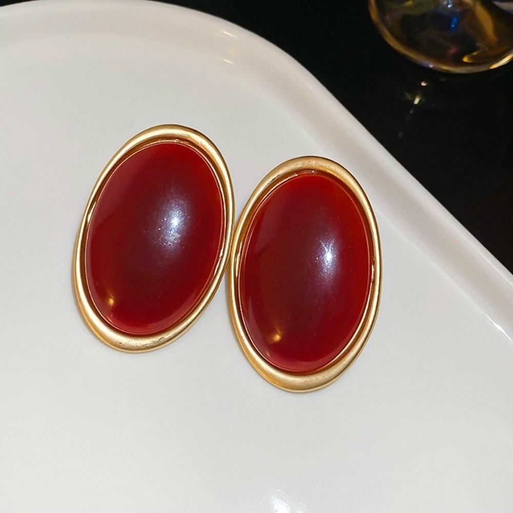 Vintage Trend Resin Dangle Earrings Wine Red Color Stud Earrings Waterdrop Earrings  For Women