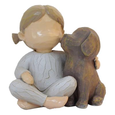 Girl and Dog Statue Resin Exquisite Desktop Girl and Puppy Figurine Ornament for Bedroom Living
