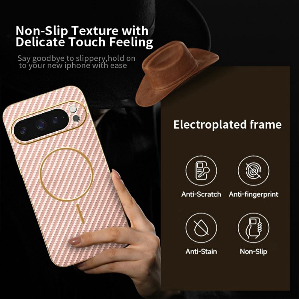 For Google Pixel 9 Pro Phone Case Carbon Fiber Textured Electroplated TPU Back Cover