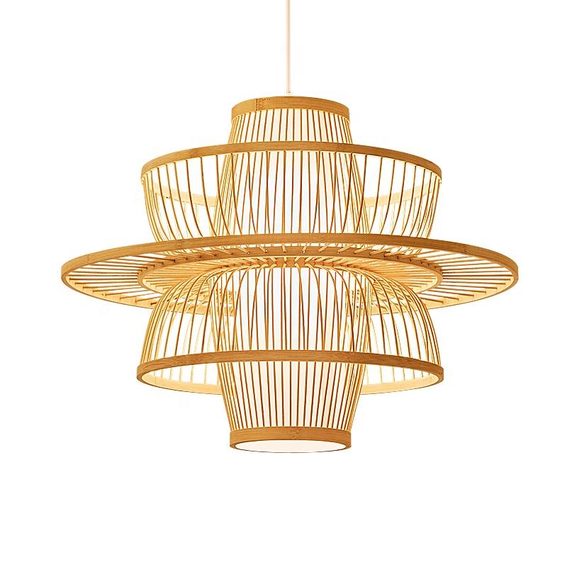Controlled Easy Indoor Lighting  Power Home Decoration Vintage Scandinavian Dining Wooden Bamboo Wicker Rattan Pendant Light