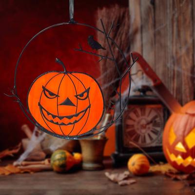 Halloween Willkommen Türschild, Halloween Dekoration, runder Türhänger aus Holz, Hängeschild, Halloween Wandbehang, Schild für Zuhause drinnen