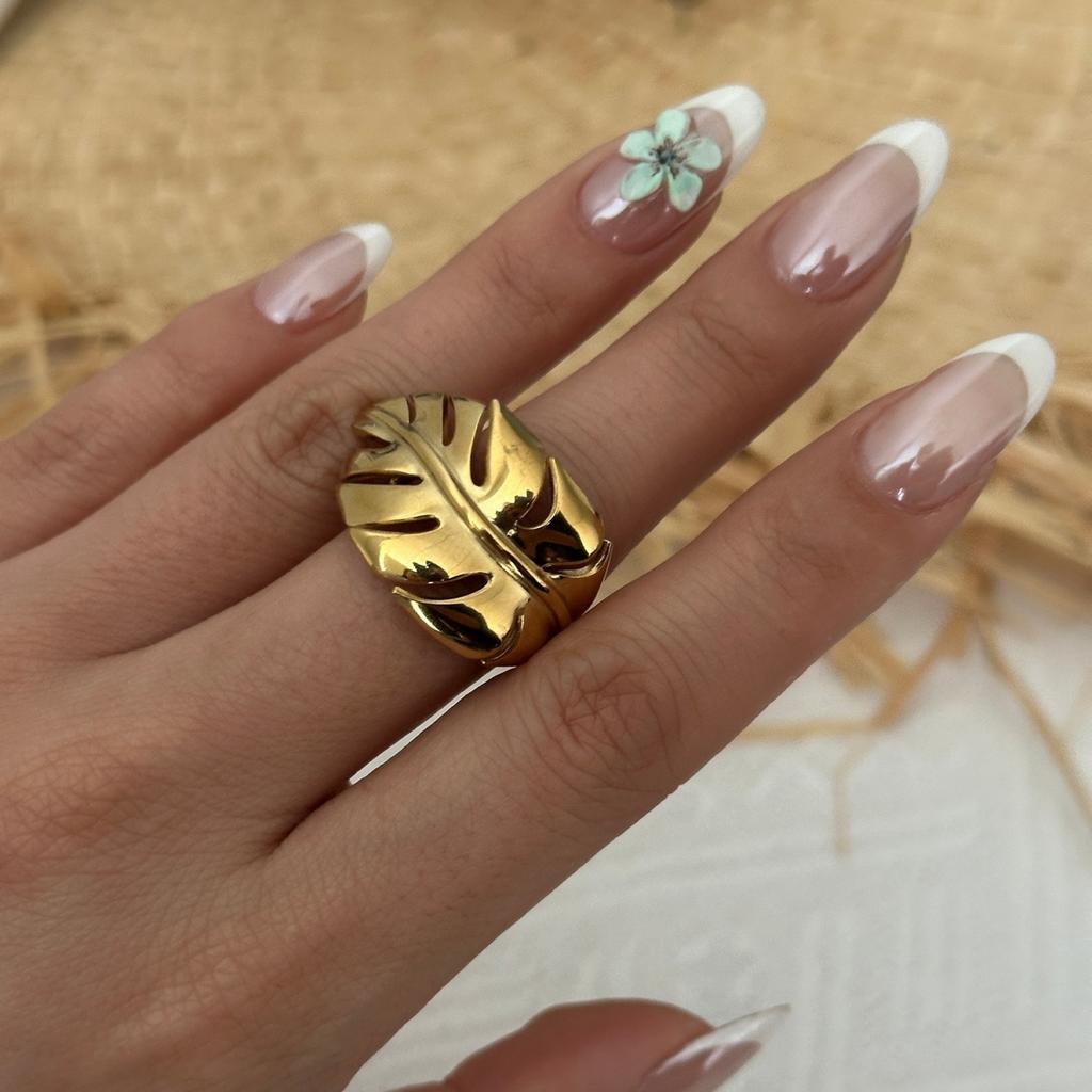 Vintage Stainless Steel Starfish Leaf Daisy Flower Wide Finger Rings For Women Men Punk Bone Honeycomb Irregular Ring Jewelry